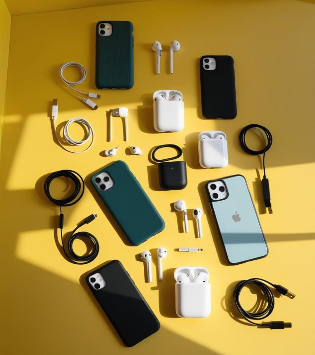 phone accessories with yellow background